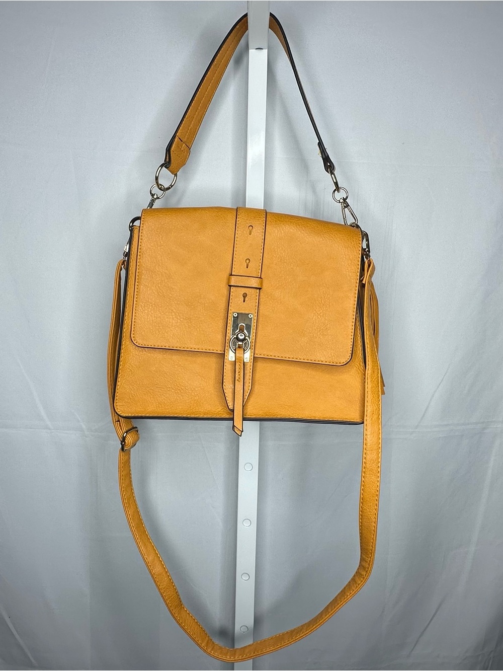 Aldo Caramel Yellow Structured Shoulder Bag with Buckle Accent